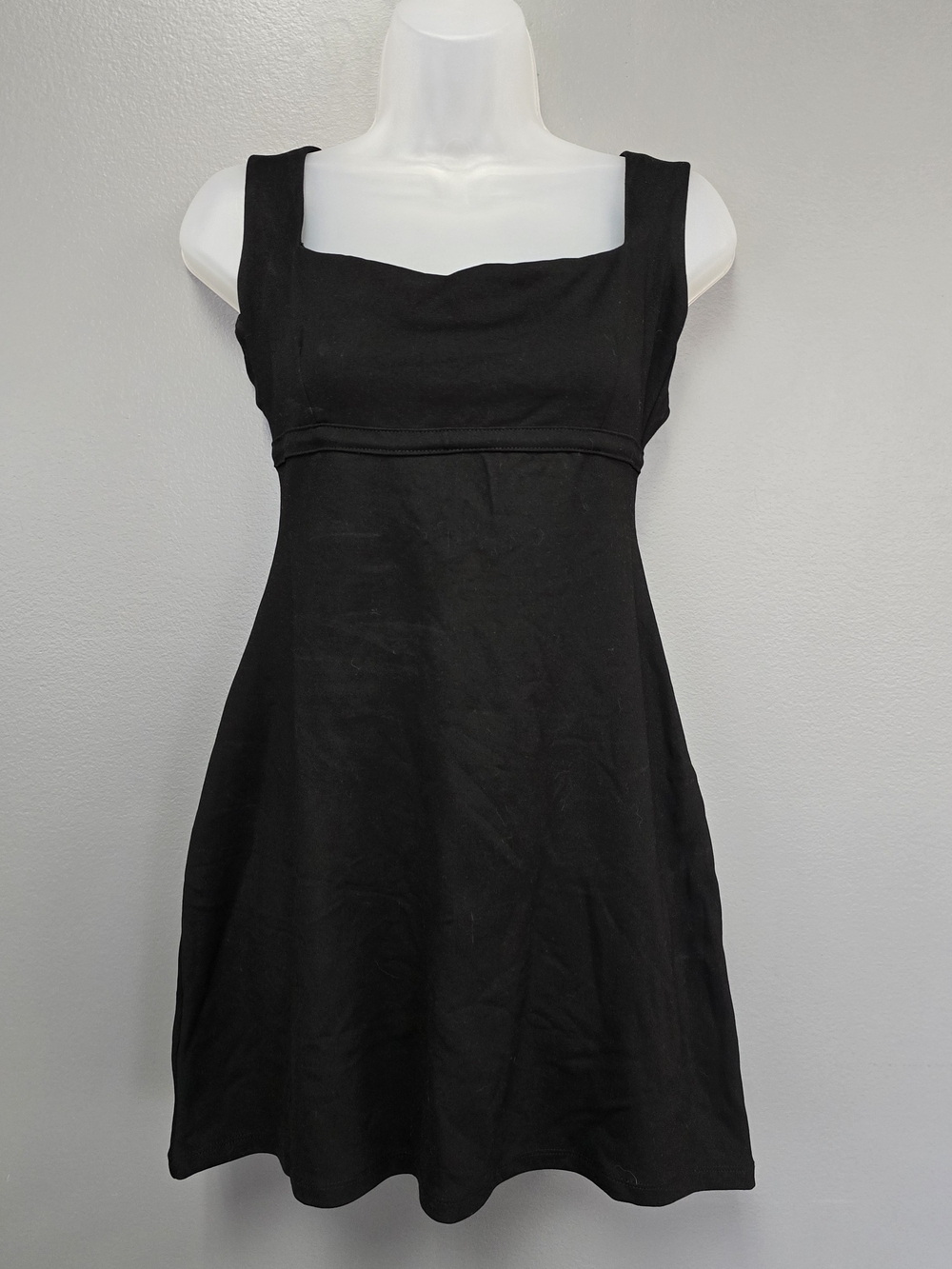 Bershka Black Mini Dress L Open Back Bow Detail Square Neck Sleeveless